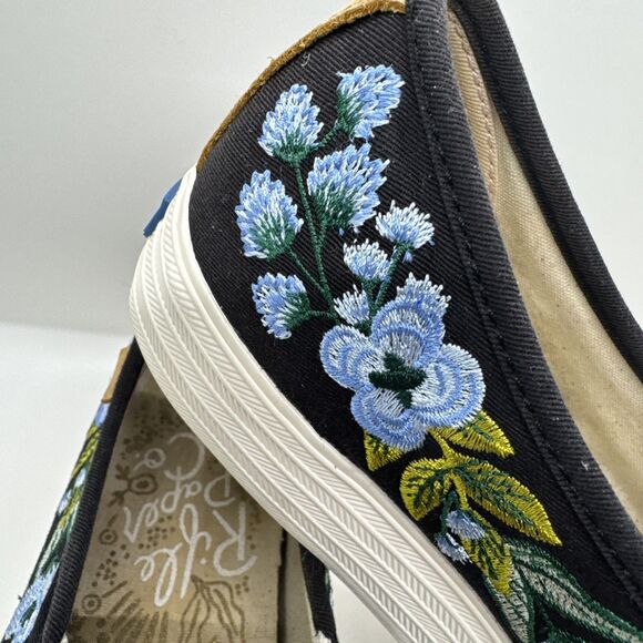 Keds x Rifle Paper Co. Black Floral Embroidered Slip-on Casual Sneakers Size 7 - Picture 9 of 12